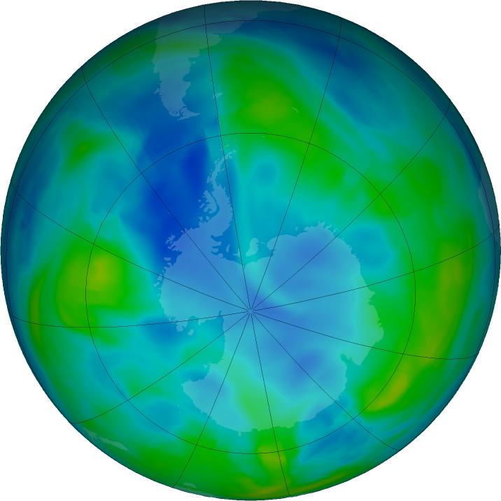 Antarctic ozone map for 26 May 2017